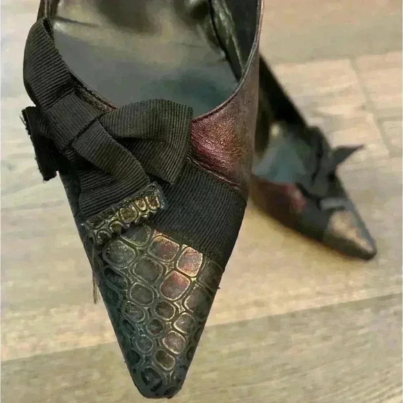 Vintage Roberto Capucci Brown and Metallic Bronze Heels Size 9 - Picture 13 of 15